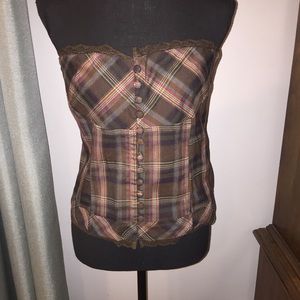 Adorable Plaid and Lace Corset Style Top